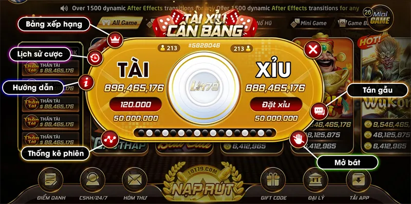 Giao diện cổng game tài xỉu trực tuyến với các tính năng hiện đại