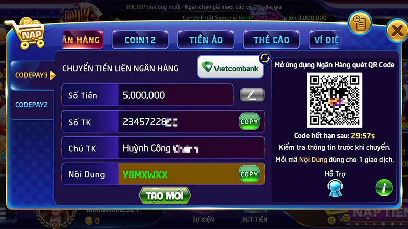 Các phương thức thanh toán của cổng game